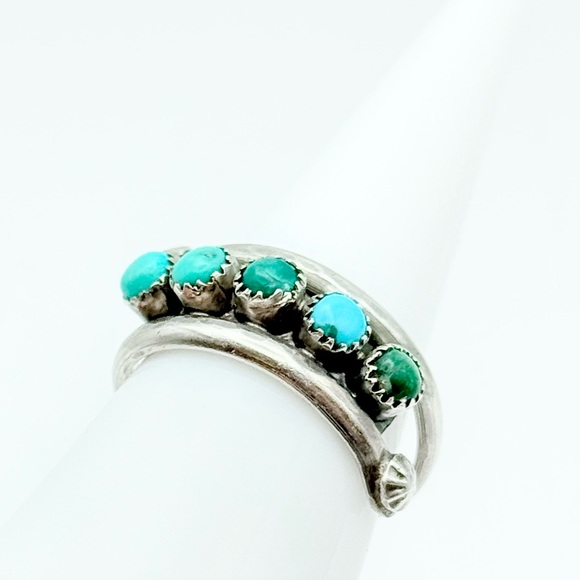 Vintage Turquoise Sterling Silver Ring - Native American 5-Stone Snake Eye - Picture 5 of 9